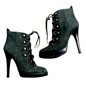 TORY BURCH Black Suede Hamila Adjustable Lace Up High Heel Booties Size 5